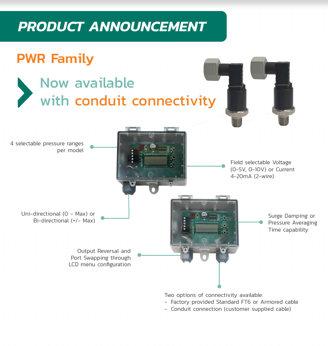 Pressure Wet Remote Gauge and Differential Transmitters with Conduit Connectivity