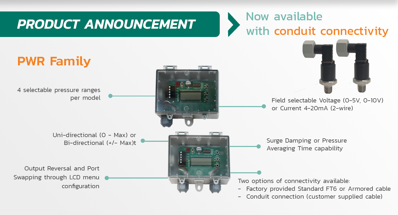 Pressure Wet Remote Gauge and Differential Transmitters with Conduit Connectivity