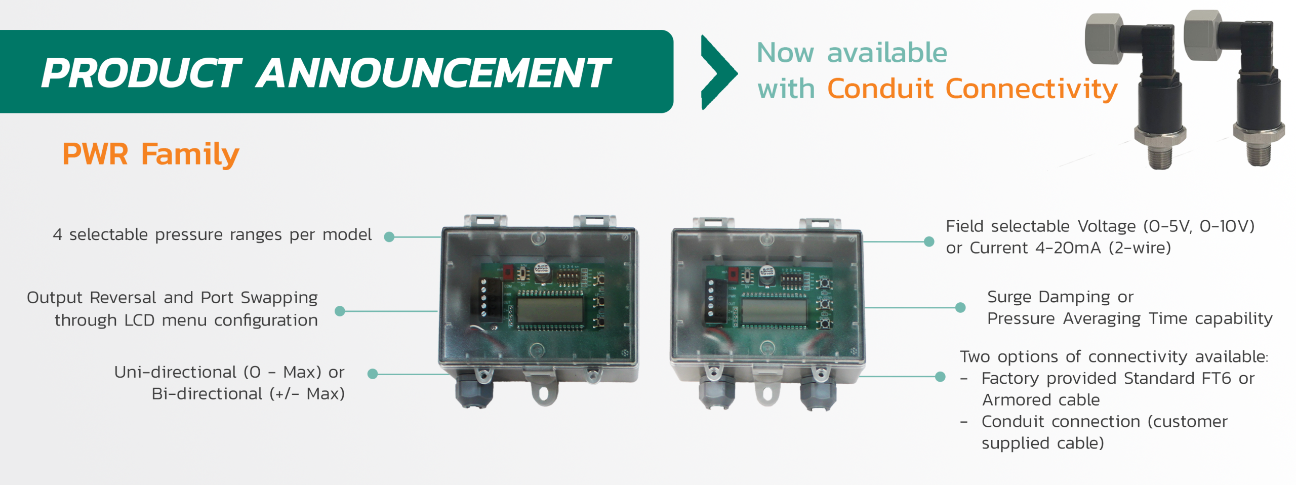 Pressure Wet Remote Gauge and Differential Transmitters with Conduit Connectivity